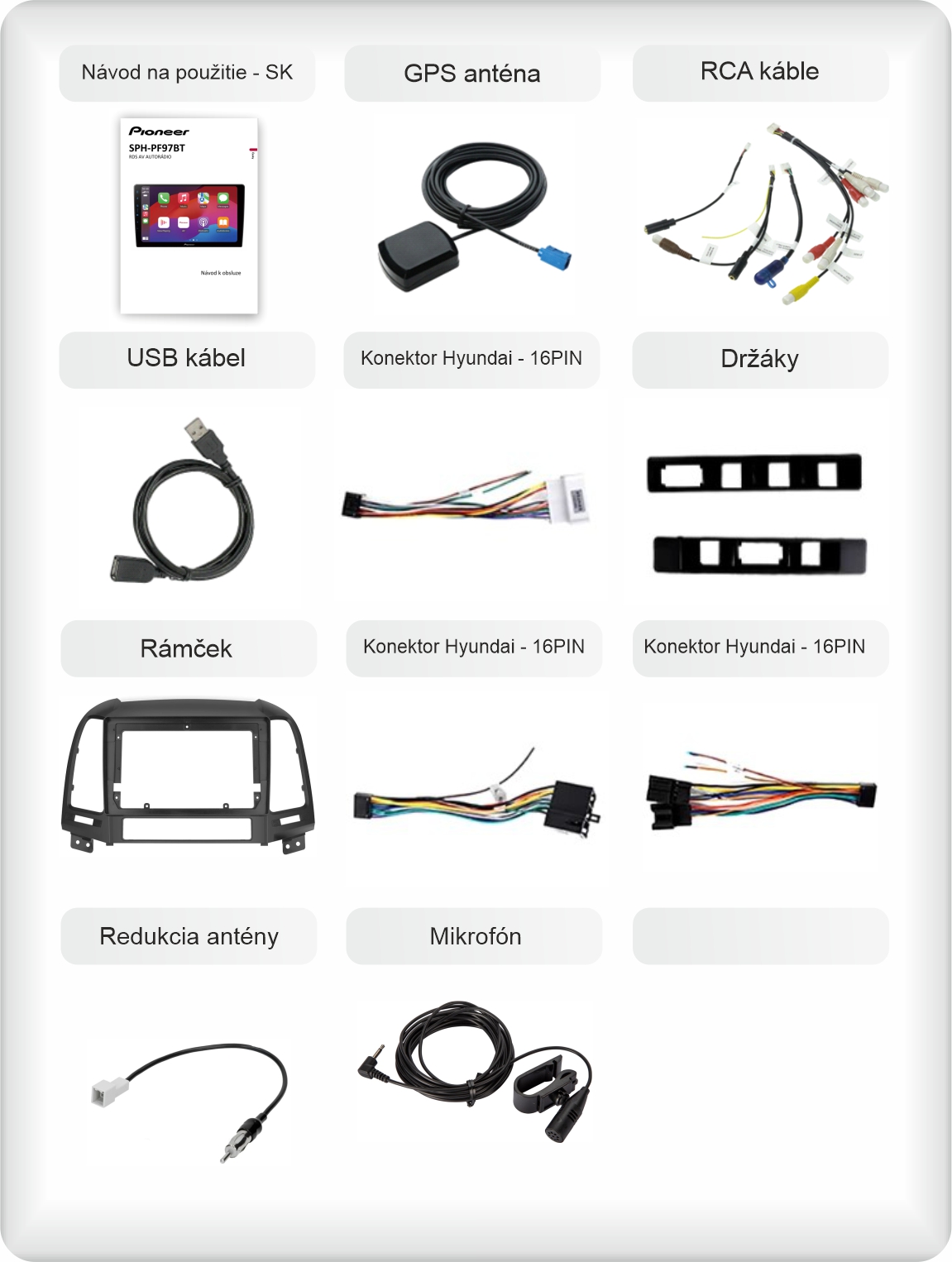 SK příslušenství pro autorádio Pioneer SPH - PF97BT pro hyundai Santa fe carplay a android auto evtech_cz